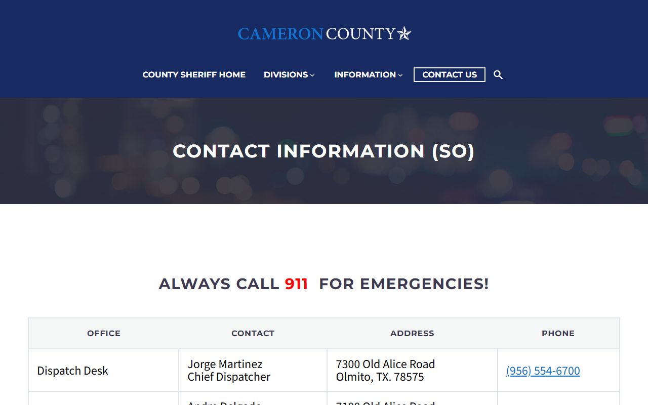Cameron County Detention Center 1 sheriff contact information for inmate search