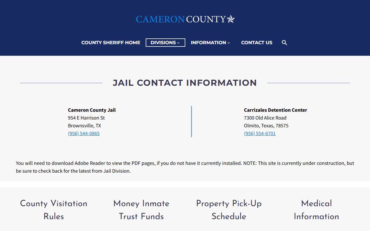 Carrizales-Rucker Detention Center jail division information for inmate lookup