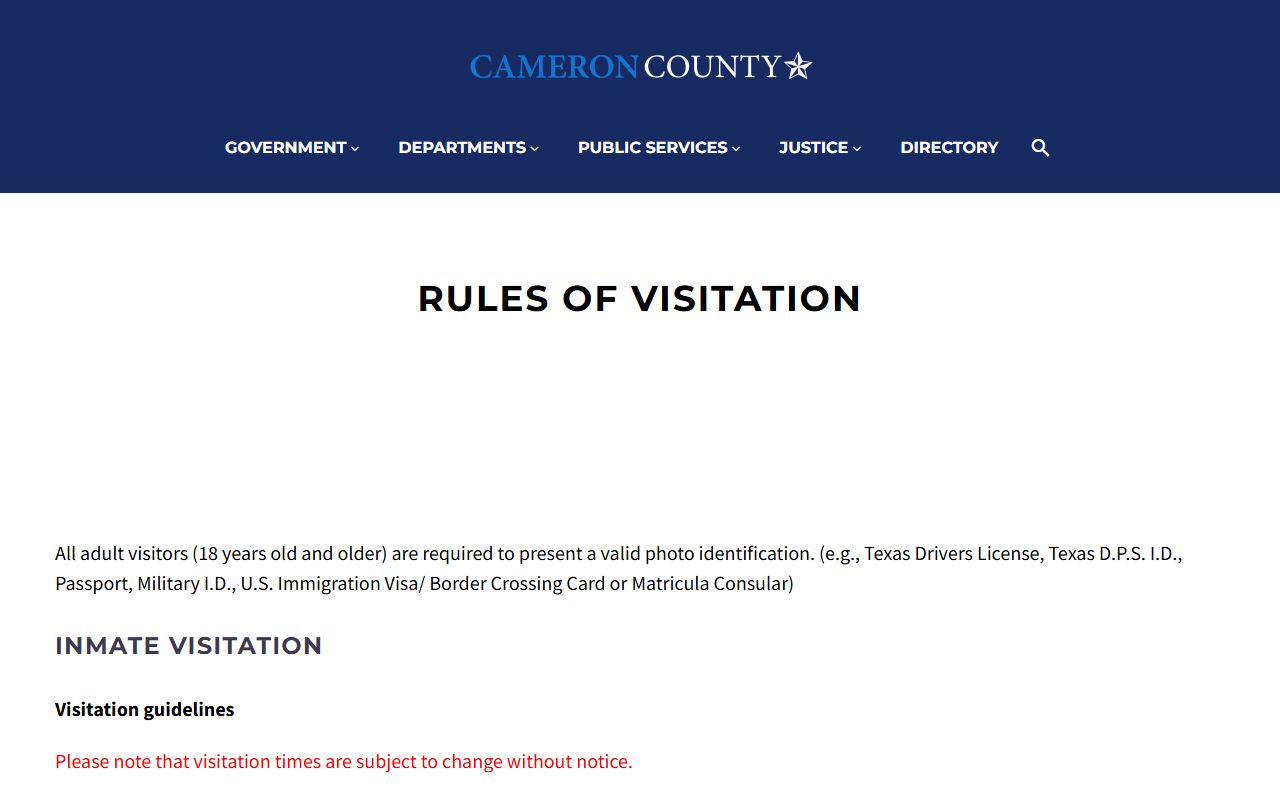 Cameron County Detention Center 1 visitation rules for jail inmates